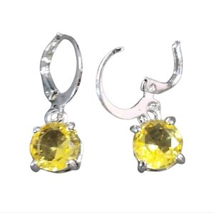 Silvertone 8mm Yellow Crystal Earrings